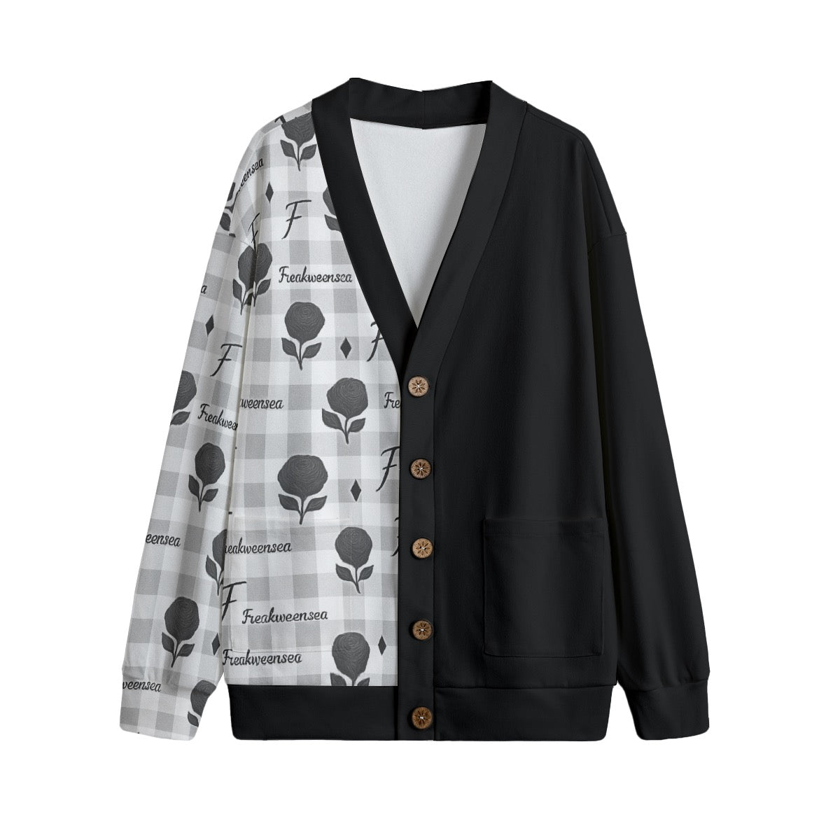 Freakweensea Unisex V-neck Knitted Fleece Cardigan With Button Closure
