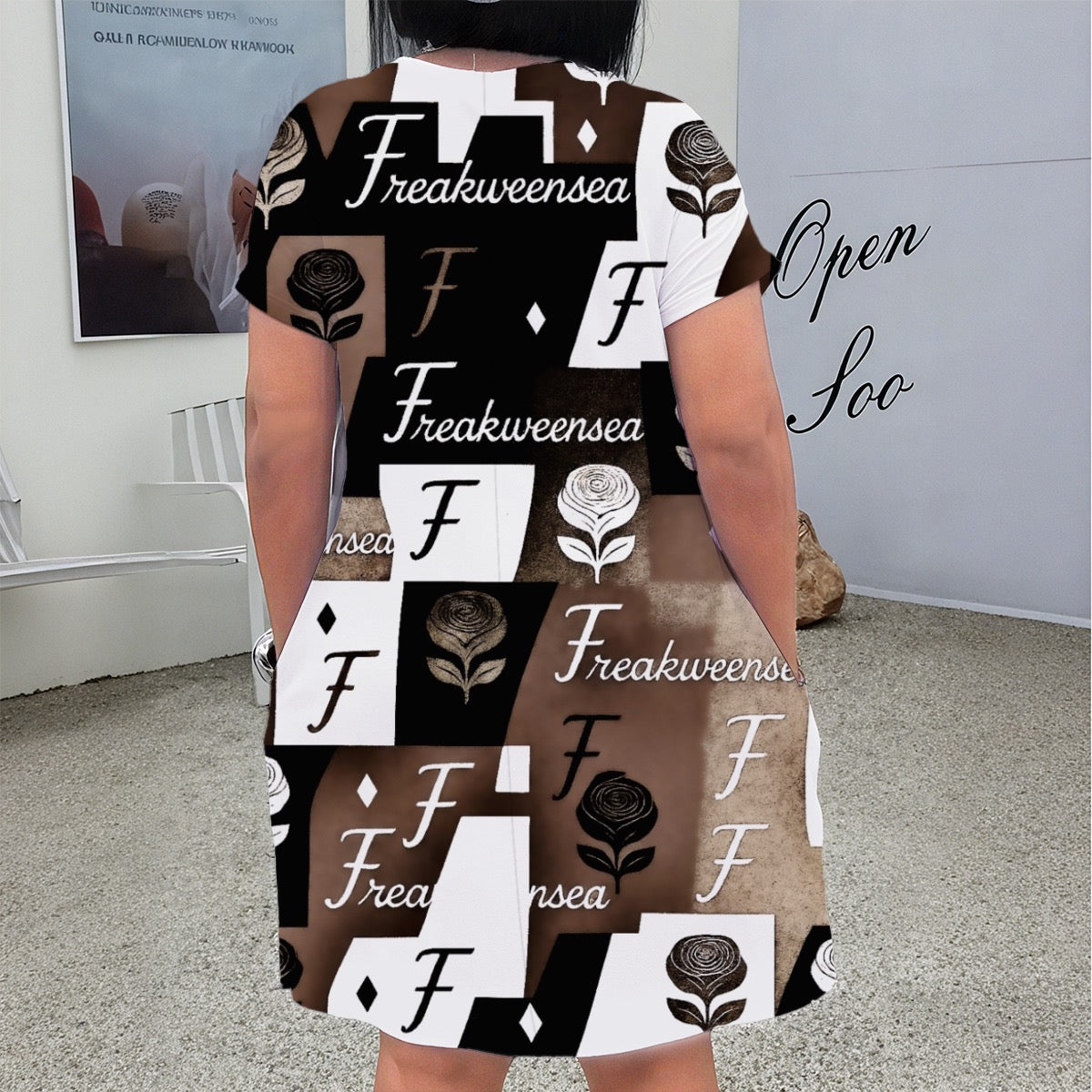 Word up x Freakweensea V Neck Short Sleeve Dress|Plus Size