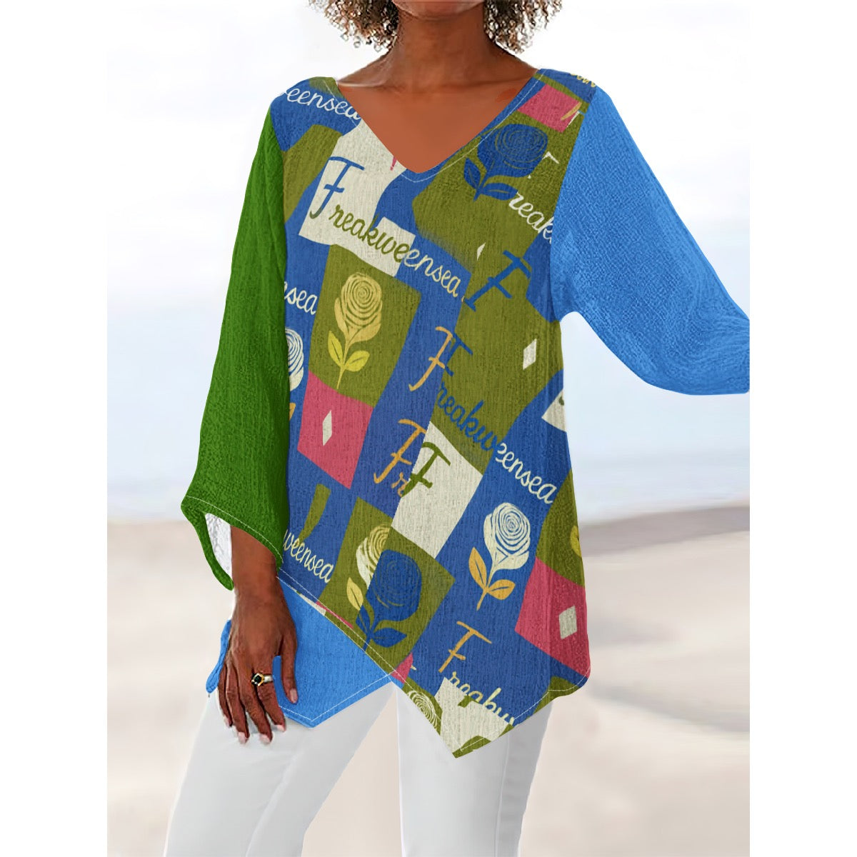 Freakweensea Women’s V-neck T-shirt With Irregular Hem