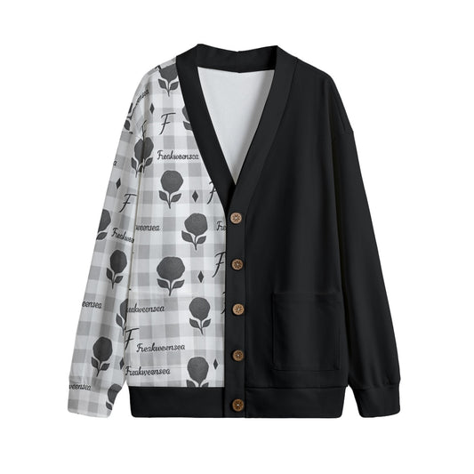 Freakweensea Unisex V-neck Knitted Fleece Cardigan With Button Closure