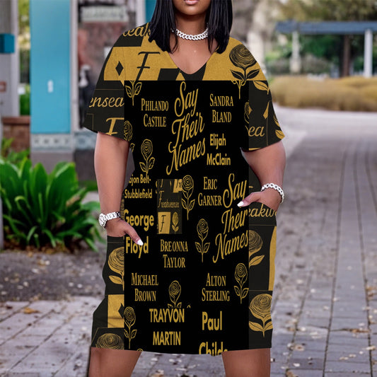 Say Their Names x Freakweensea V Neck Short Sleeve Dress|Plus Size
