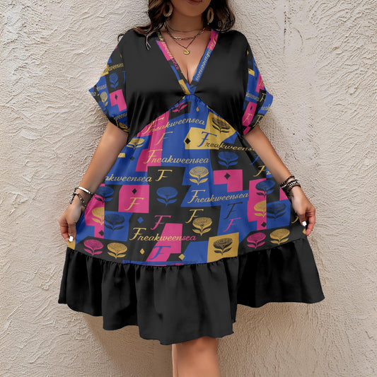 Freakweensea Floral V-Neck Short Sleeve Dress