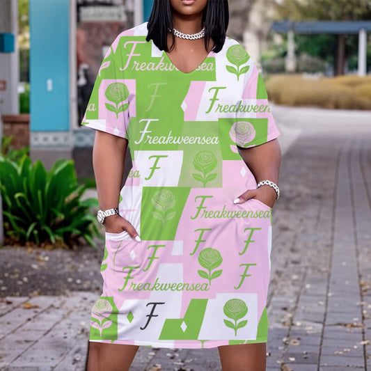 Freakweensea V Neck Short Sleeve Dress|Plus Size